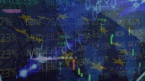 Animation of financial data and european union flag over usa flag and electricity poles. economy, energy and european politics concept digitally generated video. - Powered by Shutterstock - Get 15% off with code: PIKWIZARD15