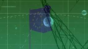 Animation of globes, european union flag over green background with electricity pole. animation of financial data over great britain flag. - Powered by Shutterstock - Get 15% off with code: PIKWIZARD15