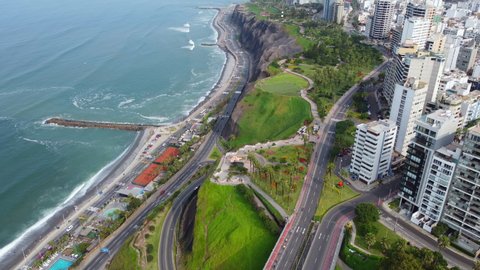 Aerial view of the Miraflores district in Lima, Peru