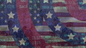 Animation of circles with stars over american flag and data processing. global business and patriotism concept digitally generated video.