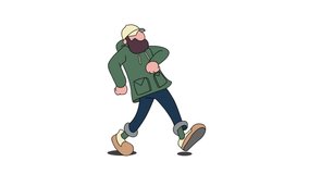 2d animation of man walking with green hoodie