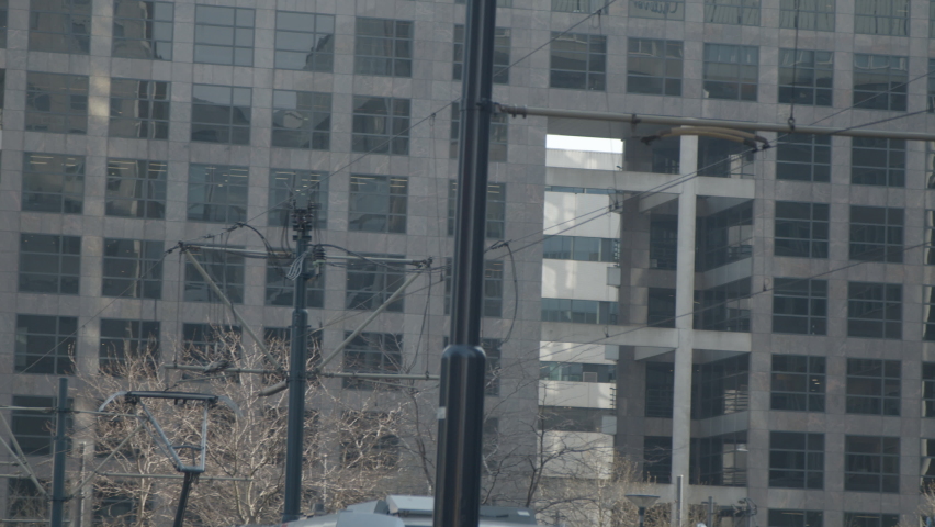 Close up of tram Pantograph using powerline