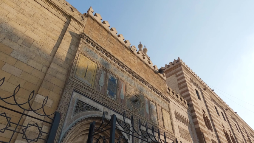 Al Azhar Mosque facade, Historic islamic Building in Cairo, Egypt - Low angle view