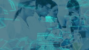 Animation of data processing and chemical formula over diverse scientists. global science, technology and data processing concept digitally generated video. - Powered by Shutterstock - Get 15% off with code: PIKWIZARD15