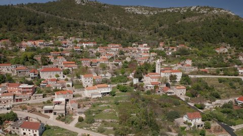 Aerial panorama of the Cara village of Korcula island in Dalmatia region, Croatia