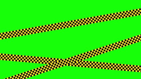 Animated Barricade Tape Doted Lines 4K Animation, Green Background for Chroma Key Use