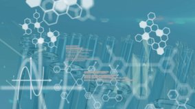 Animation of data processing and chemical formula over test tubes. global science, computing and digital interface concept digitally generated video. - Powered by Shutterstock - Get 15% off with code: PIKWIZARD15