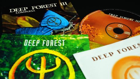 Rome, February 22, 2022: CD covers of the electronic-ethnic group DEEP FOREST. project by Eric Mouquet and Michael Sanchez. They imposed themselves in the 90s. nominated for the 1993 Grammy Award
