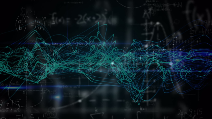 Animation of mathematical equations over light trails on black background. global education and digital interface concept digitally generated video. - Powered by Shutterstock - Get 15% off with code: PIKWIZARD15