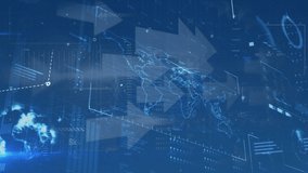 Animation of data processing and arrows over blue background. global technology, computing and digital interface concept digitally generated video. - Powered by Shutterstock - Get 15% off with code: PIKWIZARD15