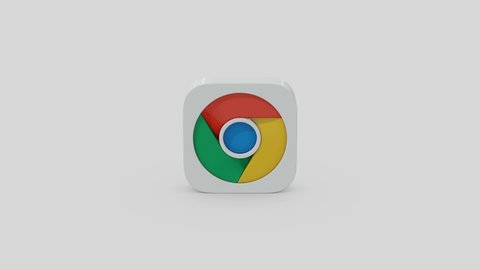 San Francisco, California, USA - March 25 2022: Google chrome 3d tablet style logo rotation on grey background