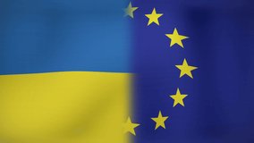 Animation of globe and fake news over flag of european union and ukraine. ukraine crisis, news and international politics concept digitally generated video.
