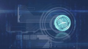 Animation of clock data processing and map on navy background. global communication and data security concept digitally generated video. - Powered by Shutterstock - Get 15% off with code: PIKWIZARD15