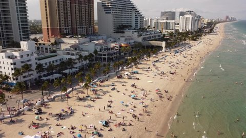 Fort Lauderdale, FL, USA - March 20, 2022: Crowded beach Spring Break 2022