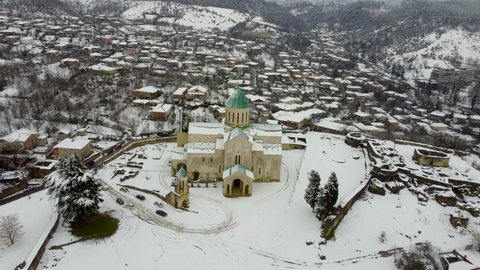 Fly over Bagrati Cathedral in Kutaisi, Georgia.