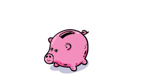 Cartoon piggy bank character animation. Alpha channel, loop. Good for any business project. 
