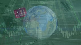 Animation of financial data processing over globe and red dice. global business, gambling, finance and data processing concept digitally generated video. - Powered by Shutterstock - Get 15% off with code: PIKWIZARD15