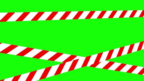 Red Animated Barricade Tape Lines 4K Animation, Green Background for Chroma Key Use