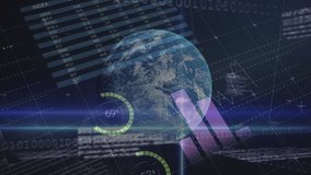 Animation of financial data processing with binary coding over globe and grid. global business, finance and data processing concept digitally generated video. - Powered by Shutterstock - Get 15% off with code: PIKWIZARD15
