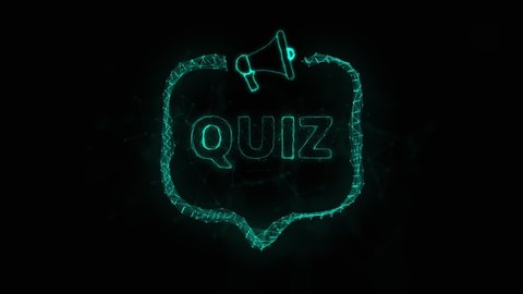 Megaphone banner with speech bubble and text quiz. Plexus style of green glowing dots and lines