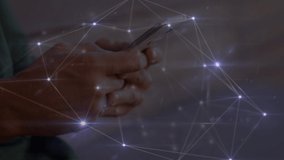 Animation of network of connections over men using smartphone. global communication and data processing concept digitally generated video. - Powered by Shutterstock - Get 15% off with code: PIKWIZARD15