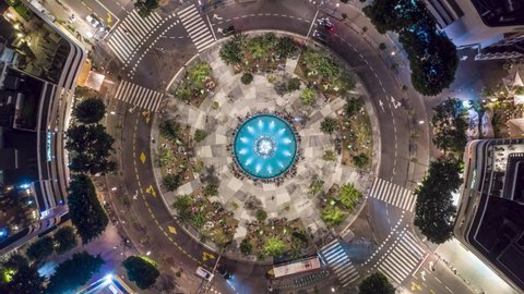 Tel Aviv, Israel - 03.05.2021 - Dizingof Square Drone Night Hyper Lapse Time 
