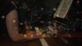 Animation of blurred road traffic over caucasian woman playing piano. party, music and entertainment concept digitally generated video. - Powered by Shutterstock - Get 15% off with code: PIKWIZARD15
