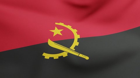National flag of Angola waving original size and colors 3D Render, Republic of Angola flag textile, Popular Movement for the Liberation of Angola MPLA