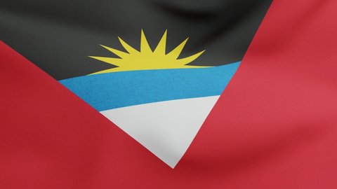 National flag of Antigua and Barbuda waving original size and colors 3D Render, Republic of Antigua and Barbuda flag textile designed by Sir Reginald Samuel