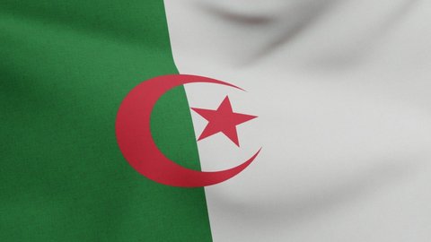National flag of Algeria waving original size and colors 3D Render, Peoples Democratic Republic of Algeria flag textile, Algerian government or Akenyal en Dzayer