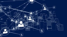 Animation of network of connections with people icons over 3d architectural city model. global networks, development and digital interface concept digitally generated video. - Powered by Shutterstock - Get 15% off with code: PIKWIZARD15