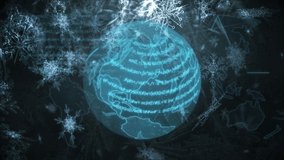 Snowflakes falling and data processing over spinning globe against black background. global networking and technology concept - Powered by Shutterstock - Get 15% off with code: PIKWIZARD15