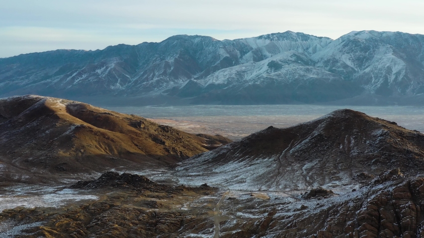 Nature Landscape At Alabama Hills, Sierra Nevada Mountains, California, USA - drone shot