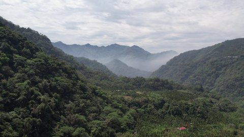 Aerial view of Taiwanese mountain scenery near Alishan National Forest Recreation Area, Chiayi County, Taiwan