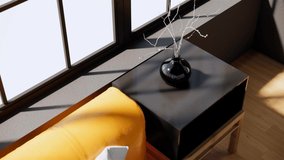 	
modern bedroom interior design, contemporary room concept, high angle view and close-up shot twigle branch in vase, video 4k 3d renderin animation bedroom scene.