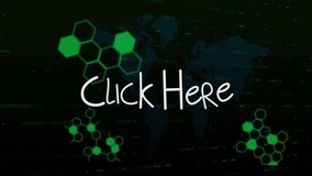 Animation of click here text and data processing on black background. social media and communication interface concept digitally generated video. - Powered by Shutterstock - Get 15% off with code: PIKWIZARD15
