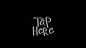 Animation of tap here text and blue spots on black background. social media and communication interface concept digitally generated video.