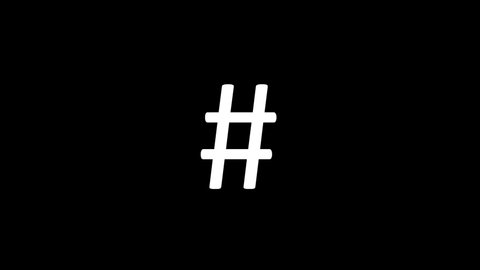 White picture of hashtag on a black background. sign of keywords in social networks. Distortion liquid style transition icon for your project. 4K video animation for motion graphics and compositing.