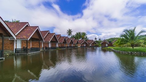 Beautiful view of floating resort at Mersing Johor, Malaysia. Zoom inmotion timelapse. High quality, Prores Full HD
