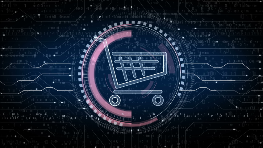 Shopping cart icon online commerce and e-commerce business symbol abstract digital concept. Network, cyber technology and computer background seamless and looped animation. Royalty-Free Stock Footage #1088639651