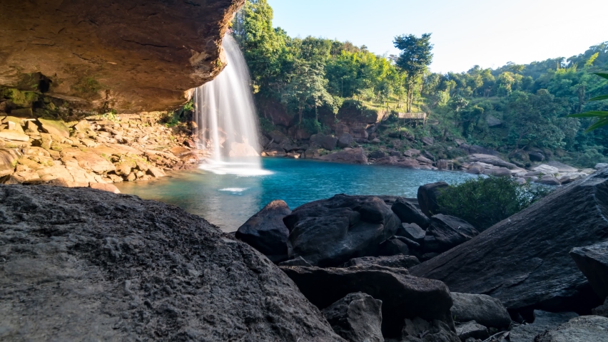 This timelapse captures the Krang Suri waterfalls and the clear waterbody and the forest surrounding it, in Meghalaya, Northeast India. Royalty-Free Stock Footage #1088642009
