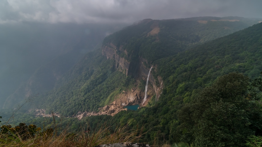 This timelapse captures the Nohkalikai Waterfall in mountain ranges of Meghalaya, Northeast India Royalty-Free Stock Footage #1088642023