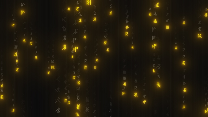 Falling abstract runic symbols. Magic, mystical background. Seamless loop