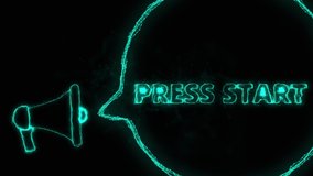 Megaphone banner with speech bubble and text press start. Plexus style of green glowing dots and lines - Powered by Shutterstock - Get 15% off with code: PIKWIZARD15