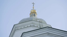 Orthodox church. Golden dome of the church with a cross in Ukraine, Kyiv