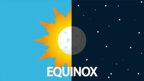Equinox of spring moon and sun day and night, art video illustration.