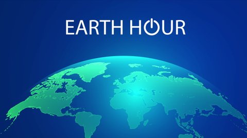 Earth hour planet orbit, art video illustration.