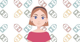Animation of woman talking over school bag icons. national mentoring month and celebration concept digitally generated video.
