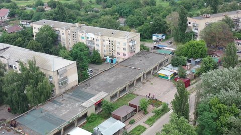 Aerial Drone video of Kalyta town on the border of Kyiv Oblast and Chernihiv Oblast Ukraine.