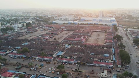 An Aerial view of Koyambedu Wholesale Market Complex (KWMC) is one of Asia's largest perishable goods market complex located at Koyambedu, Chennai (India)